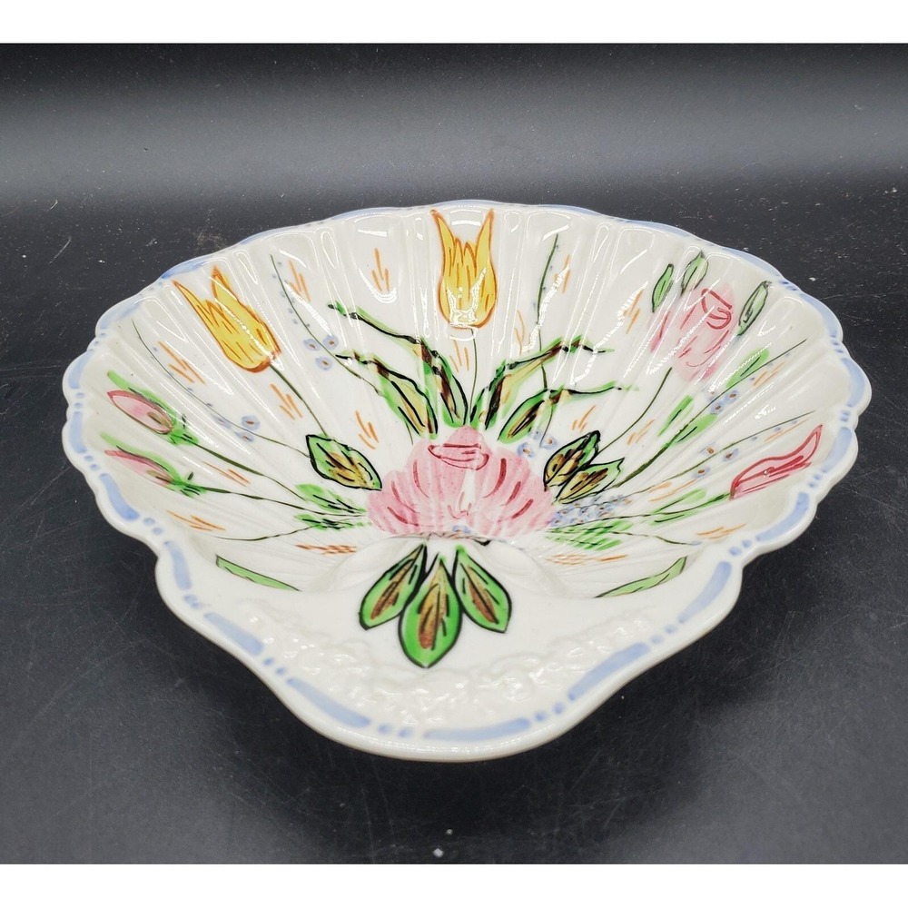 Vintage Blue Ridge China Hand Painted Scalloped Shaped Dish 1940s Appetizer